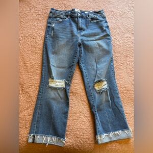 Kensie Blue Distressed Slim Jeans with Frayed Hem